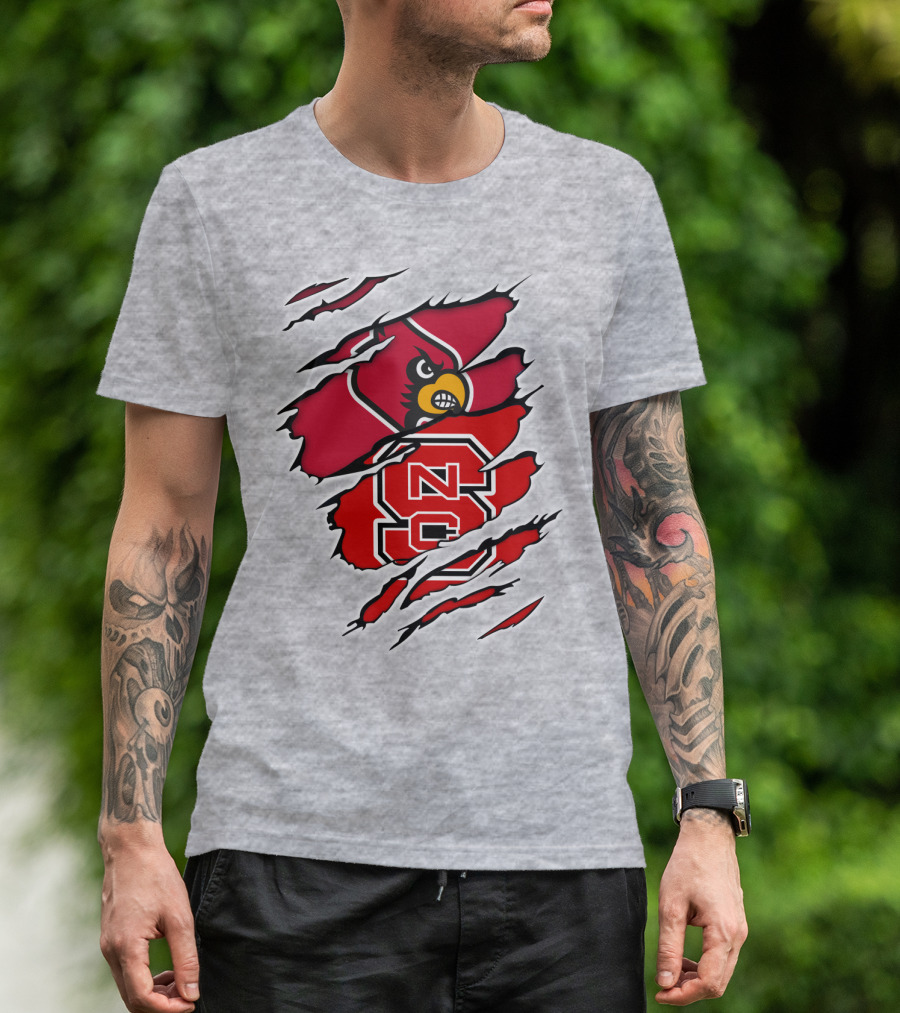 NC State Wolfpack Louisville Cardinals Torn T-Shirt