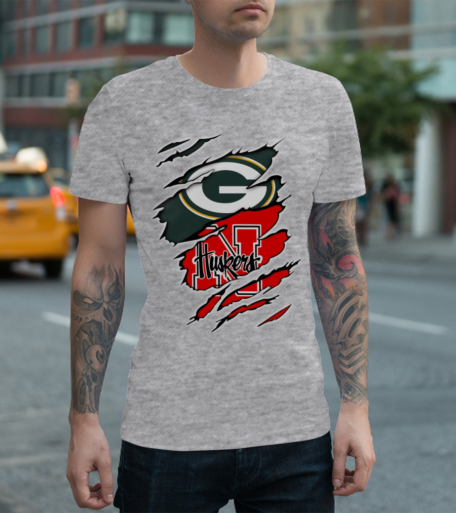 Packers Huskers G Green Bay Logo Nebraska N Huskers Combination T-Shirt