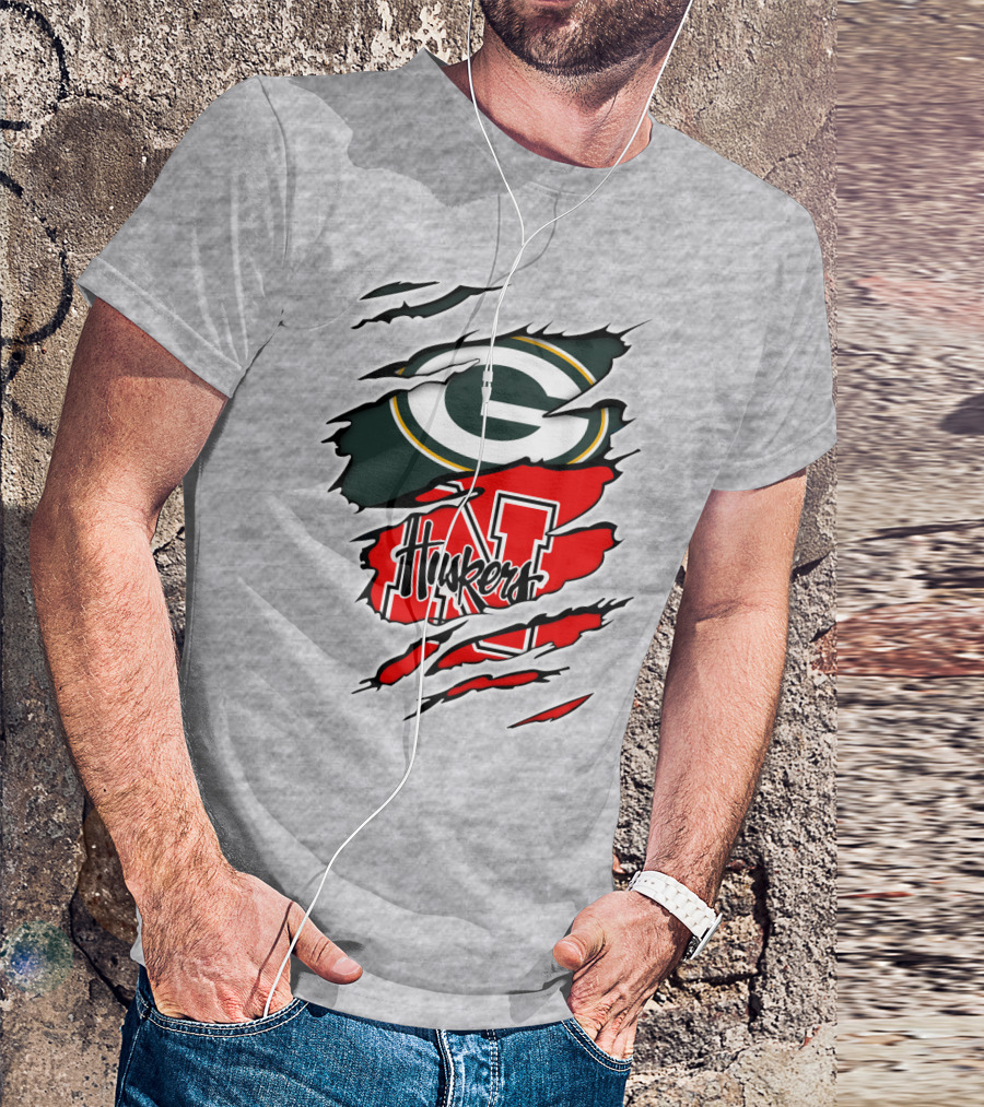 Packers Huskers G Green Bay Logo Nebraska N Huskers Combination T-Shirt