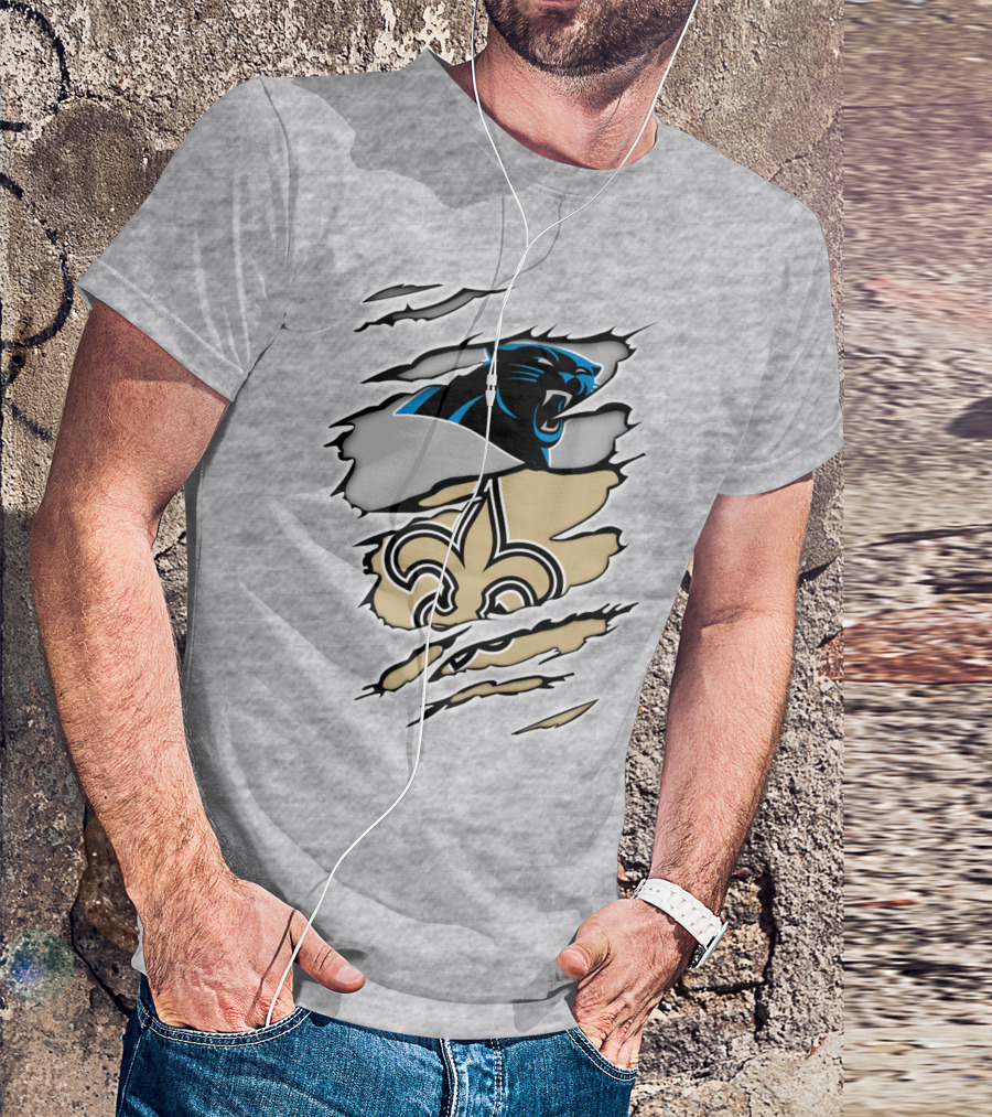 Panther Saint Split Ripped Design Fleur-de-Lis Panther Emblem Fusion T-Shirt