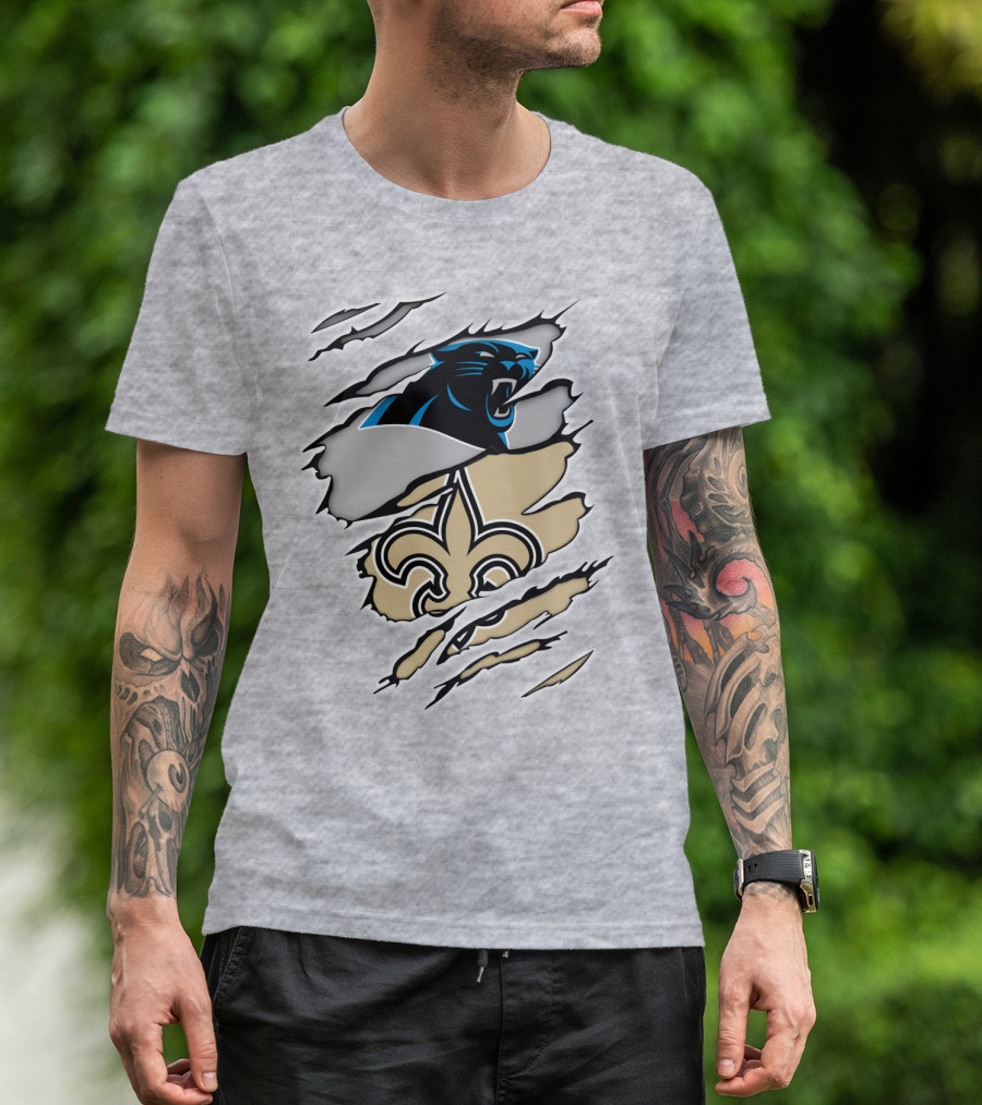 Panther Saint Split Ripped Design Fleur-de-Lis Panther Emblem Fusion T-Shirt