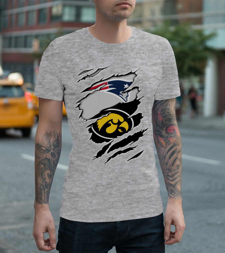 Patriots And Hawkeyes Logos With Torn Effect T-Shirt