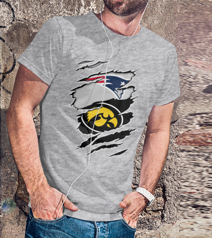 Patriots And Hawkeyes Logos With Torn Effect T-Shirt