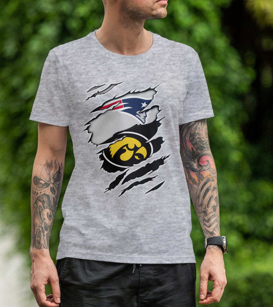Patriots And Hawkeyes Logos With Torn Effect T-Shirt