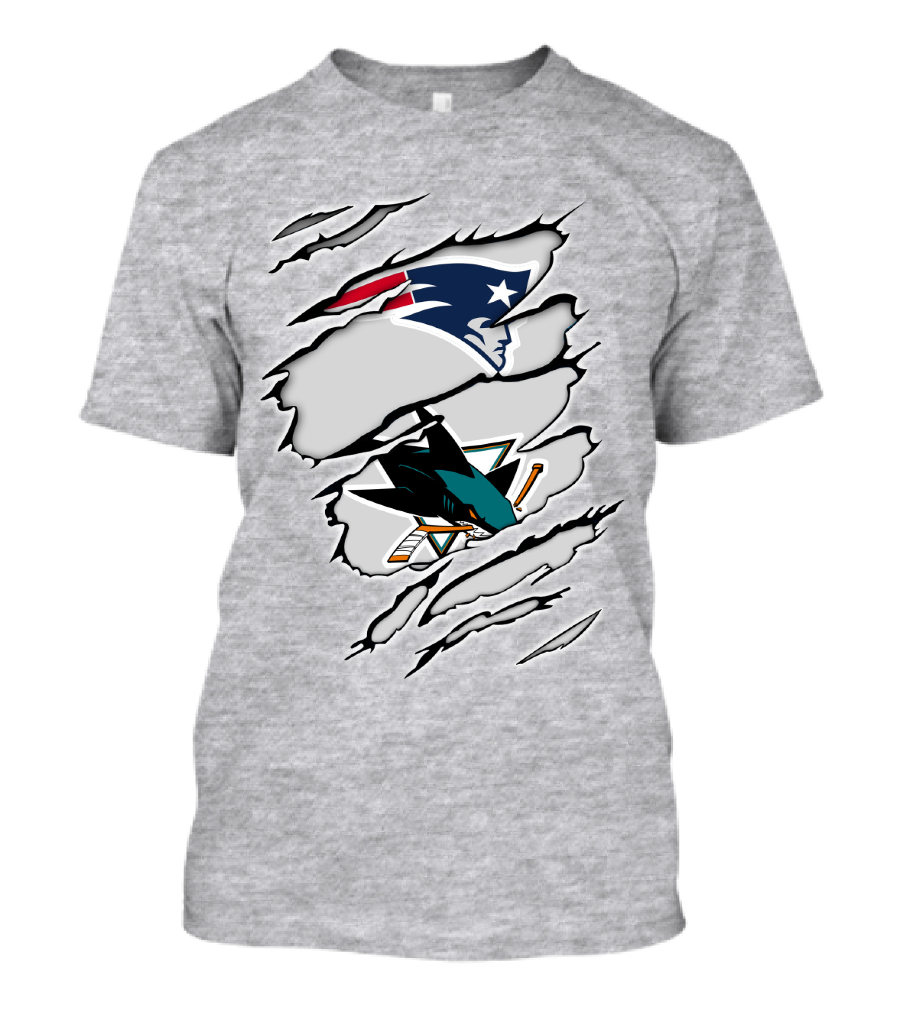 New England Patriots San Jose Sharks Ripped Tear T-Shirt