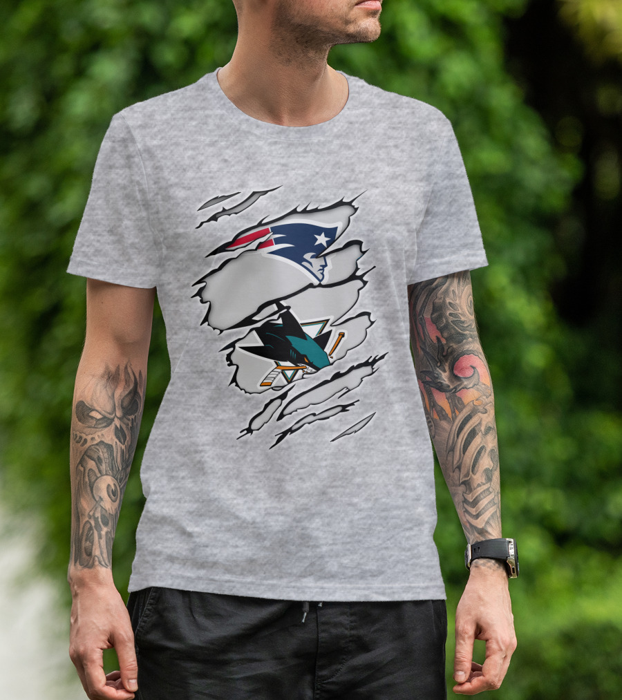 New England Patriots San Jose Sharks Ripped Tear T-Shirt