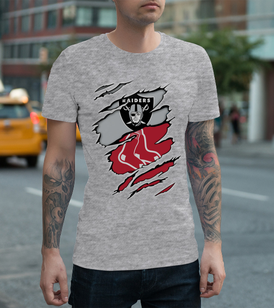 Raiders Red Sox Torn Fabric Mashup T-Shirt