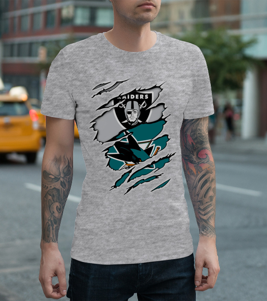 Raiders Sharks Logo Ripped T-Shirt