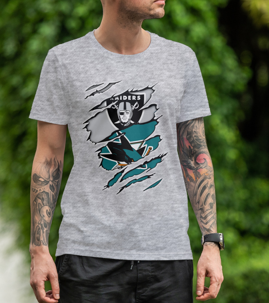 Raiders Sharks Logo Ripped T-Shirt