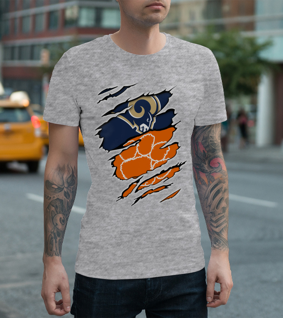 Clemson Tiger Paw with Rams Horns Logo Combo T-Shirt