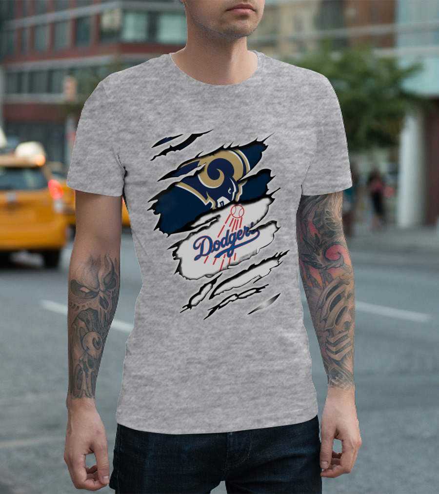 Dodger and Ram Logo Fusion Tearing Effect T-Shirt