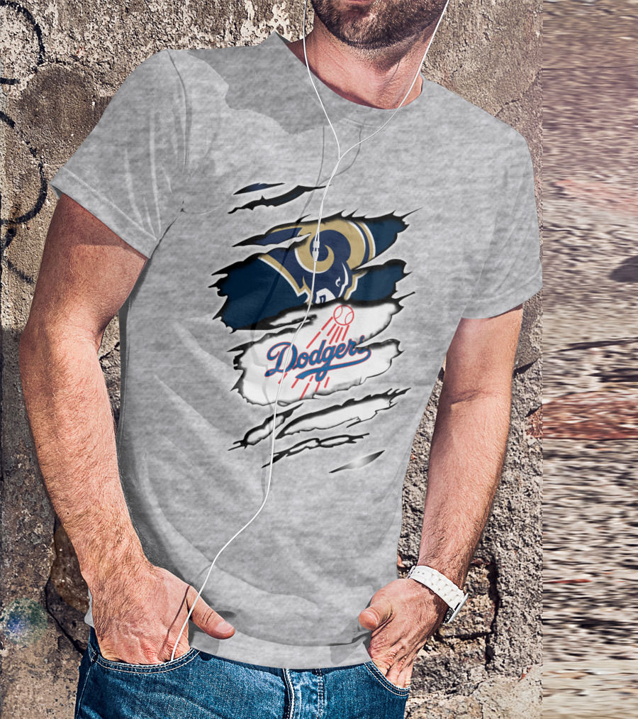Dodger And Ram Logo Fusion Tearing Effect T-Shirt