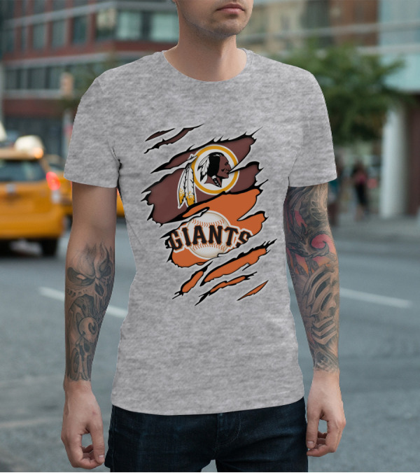 Redskins Giants Logo Mashup Baseball And Football Fan Clash T-Shirt