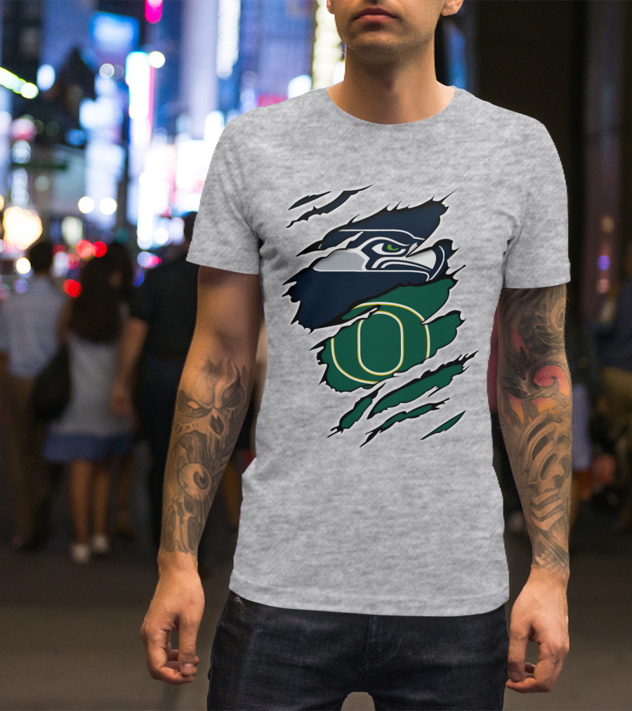 Seahawks Ducks Logo Fusion Featuring Claw Marks T-Shirt