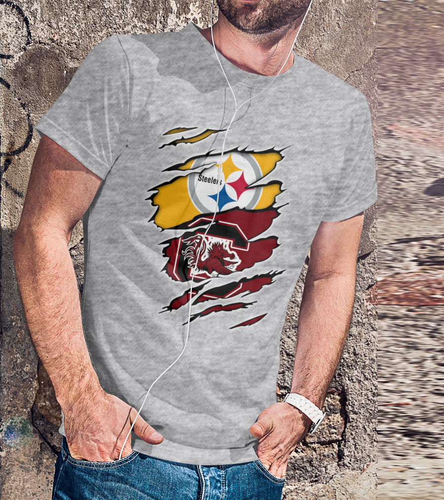 Steelers Gamecocks Logo Mashup With Scratch Marks T-Shirt