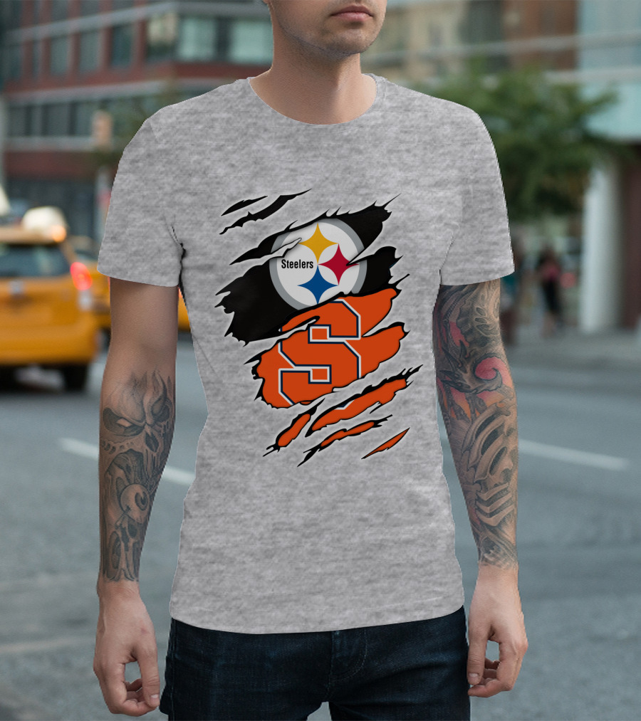 Steelers Syracuse Dual Logo Torn Effect T-Shirt