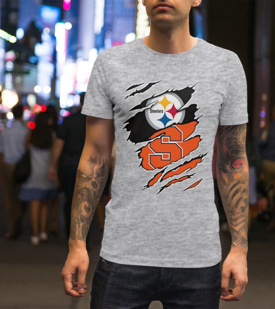 Steelers Syracuse Dual Logo Torn Effect T-Shirt