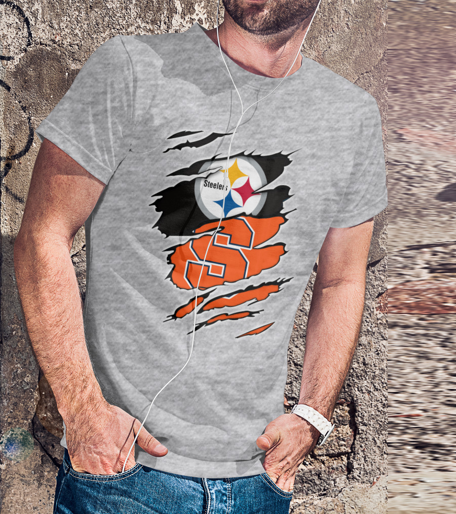 Steelers Syracuse Dual Logo Torn Effect T-Shirt