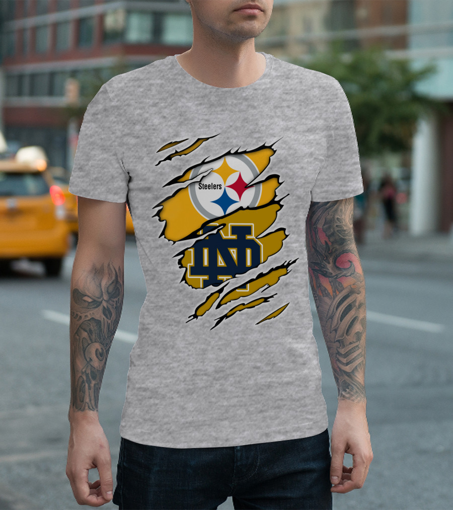 Steelers Notre Dame Logo Ripped T-Shirt