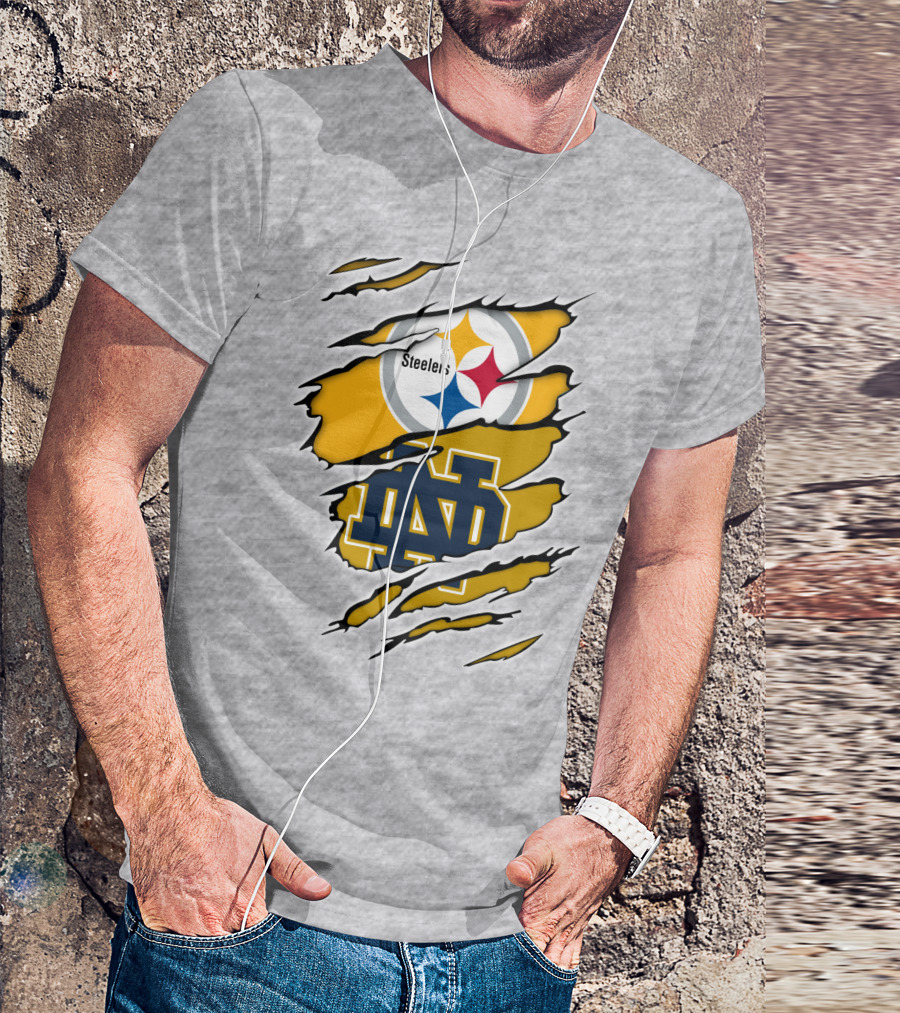 Steelers Notre Dame Logo Ripped T-Shirt