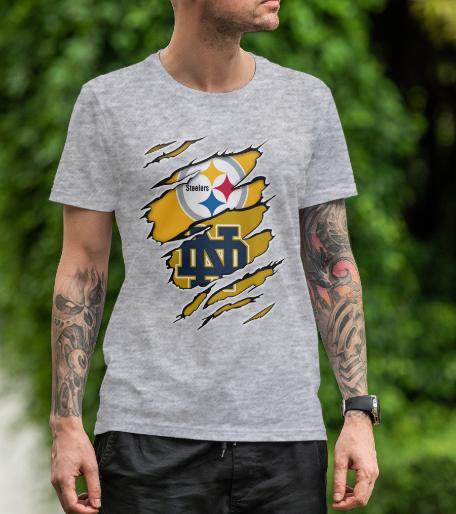Steelers Notre Dame Logo Ripped T-Shirt