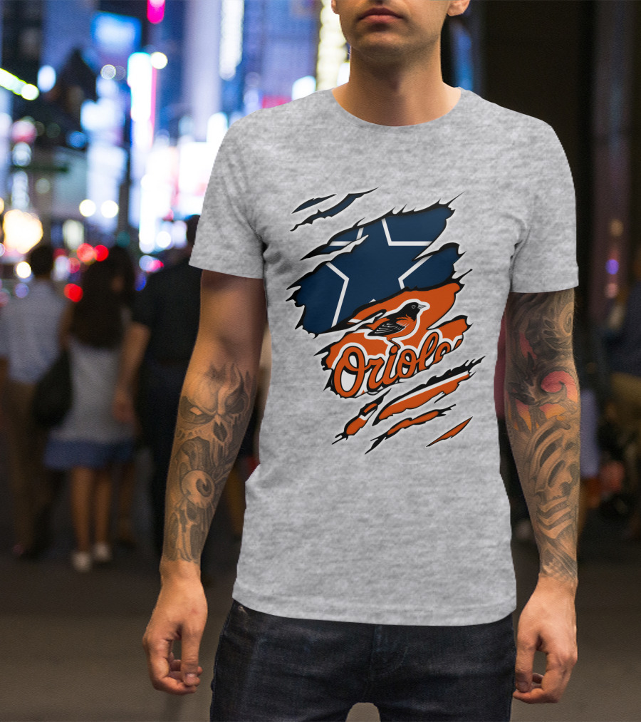 Cowboys Star Orioles Bird Logos Layered T-Shirt