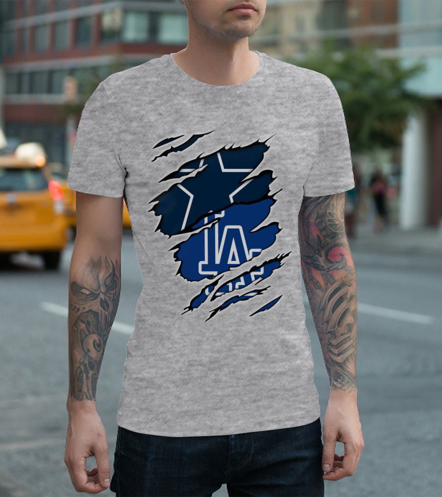 Cowboys Dodgers Cowboys LA Iconic Star and Letters T-Shirt