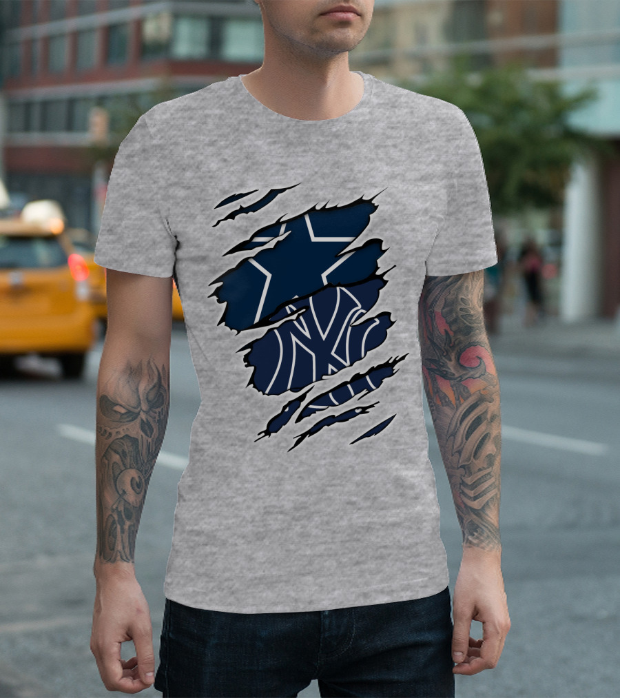 Cowboys Yankees Logos Torn T-Shirt