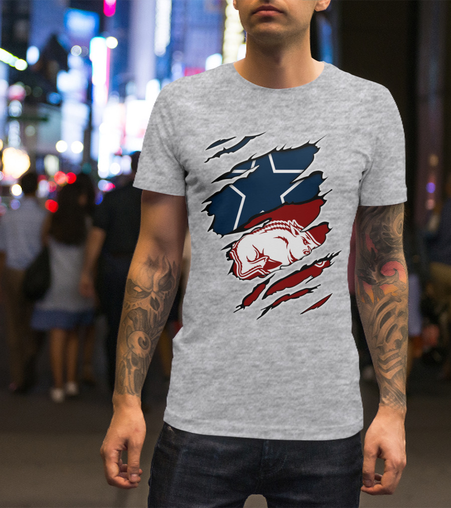Cowboys Razorbacks Logo Fusion With Star And Hog T-Shirt