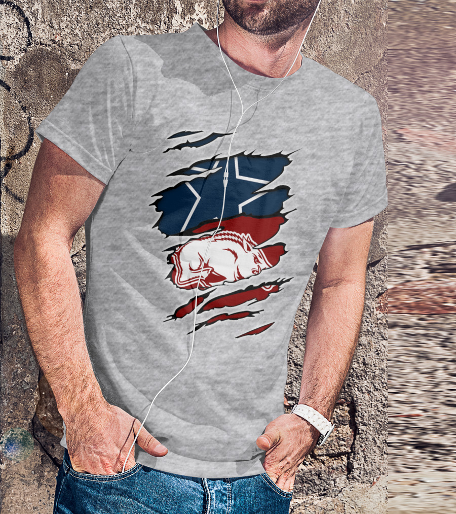 Cowboys Razorbacks Logo Fusion With Star And Hog T-Shirt