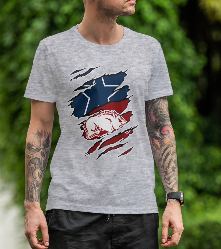 Cowboys Razorbacks Logo Fusion With Star And Hog T-Shirt