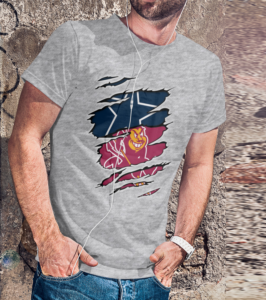 Cowboys ASU Cowboys Logo Mashup With Blue Star And Sun Devil T-Shirt