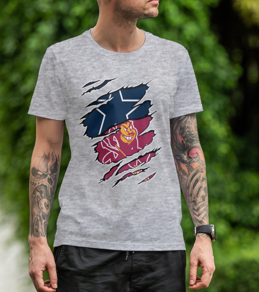 Cowboys ASU Cowboys Logo Mashup With Blue Star And Sun Devil T-Shirt