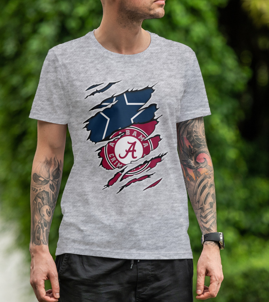Alabama Crimson Tide Meets Dallas Cowboys Ripped T-Shirt