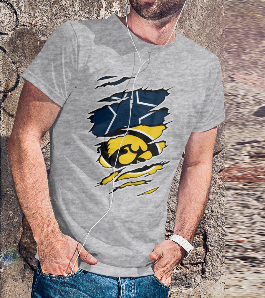 Cowboys Hawkeyes Cowboys Star And Tigerhawk Tear Combo T-Shirt
