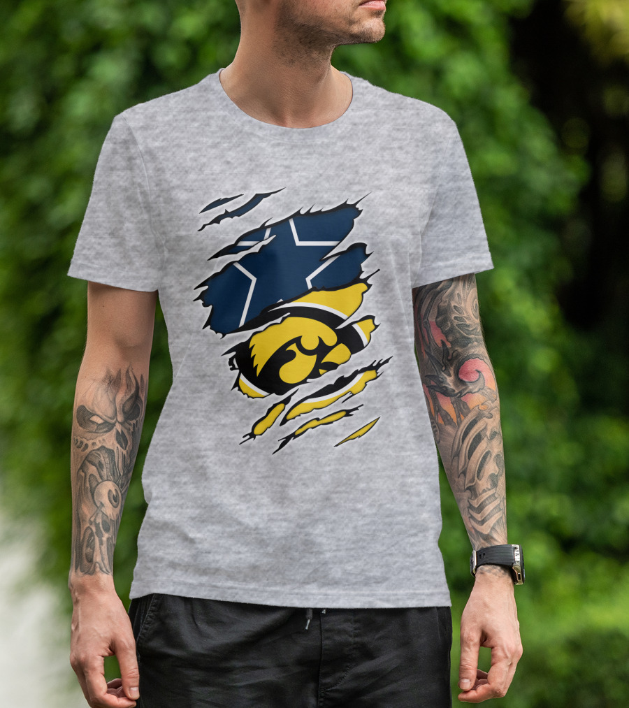 Cowboys Hawkeyes Cowboys Star And Tigerhawk Tear Combo T-Shirt