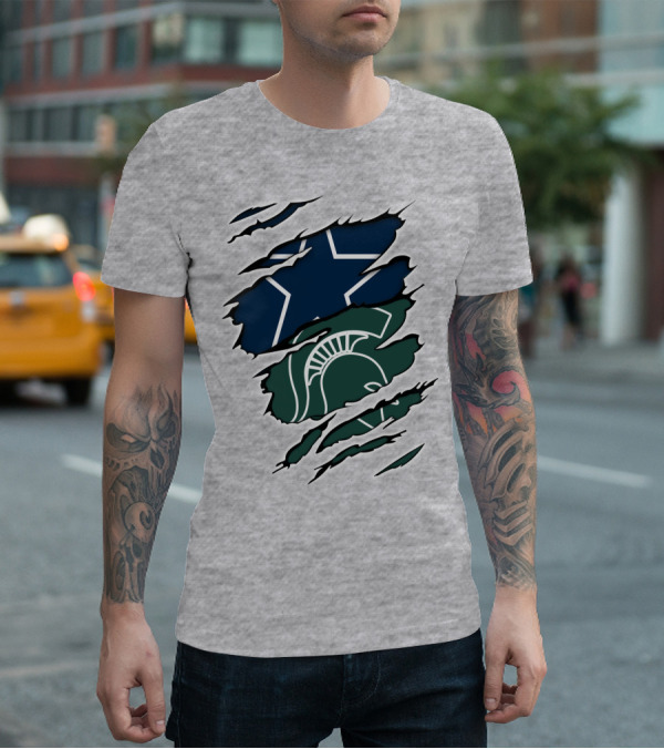 Cowboys Michigan State Spartans Star And Helmet Claw Marks T-Shirt