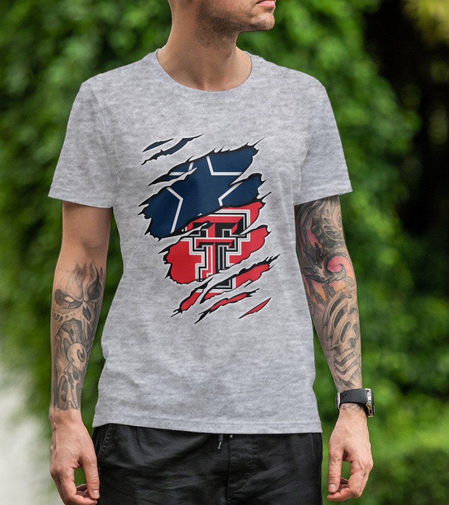 Texas Tech Cowboys Star And Double T Logo Rip T-Shirt