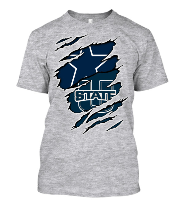 Utah State Aggies Star Rip Design Cowboys Star T-Shirt