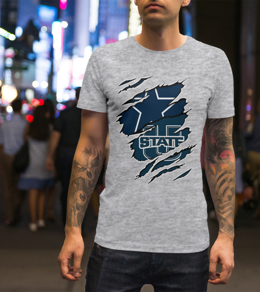 Utah State Aggies Star Rip Design Cowboys Star T-Shirt