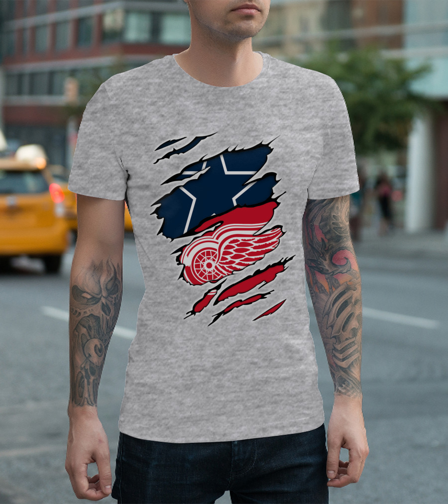 Cowboys Red Wings Dallas Detroit Fan Mashup T-Shirt