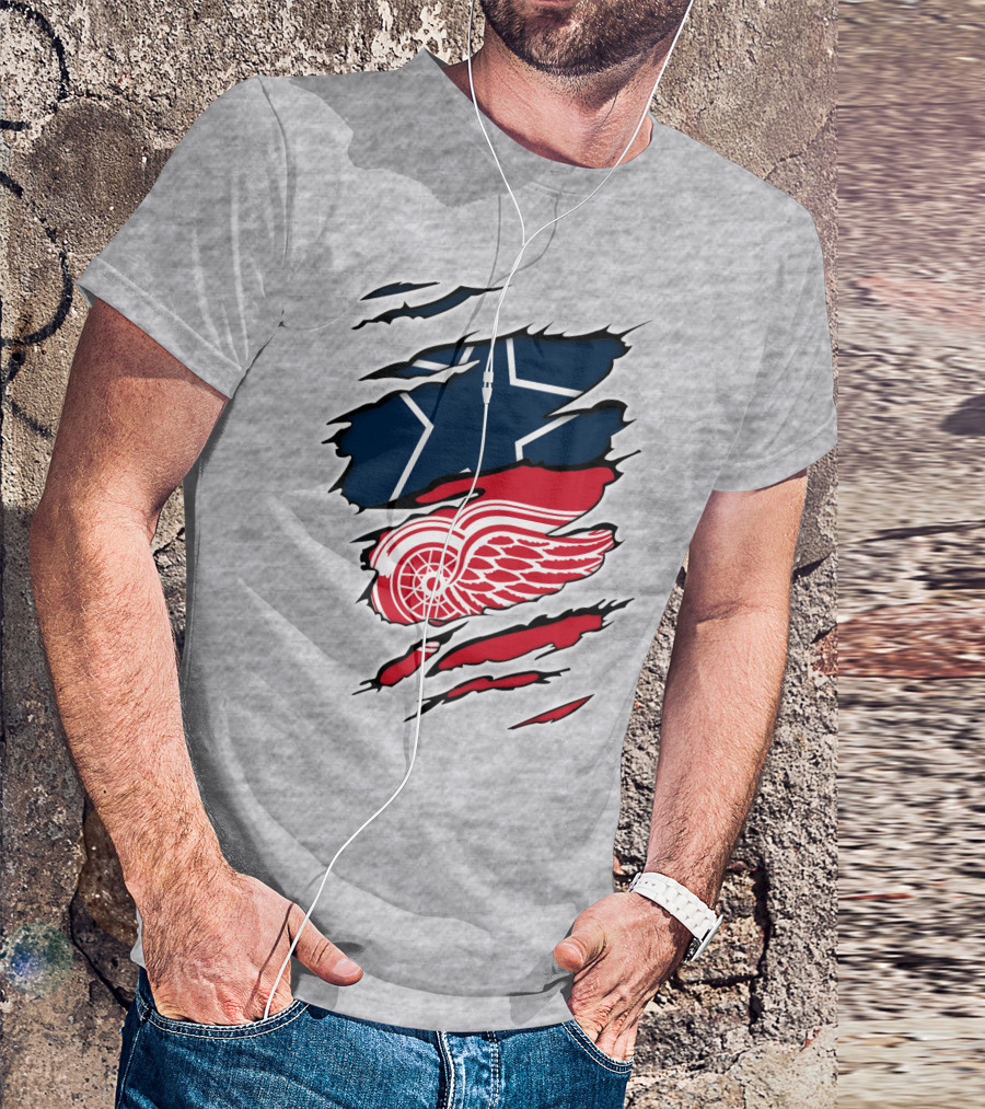 Cowboys Red Wings Dallas Detroit Fan Mashup T-Shirt