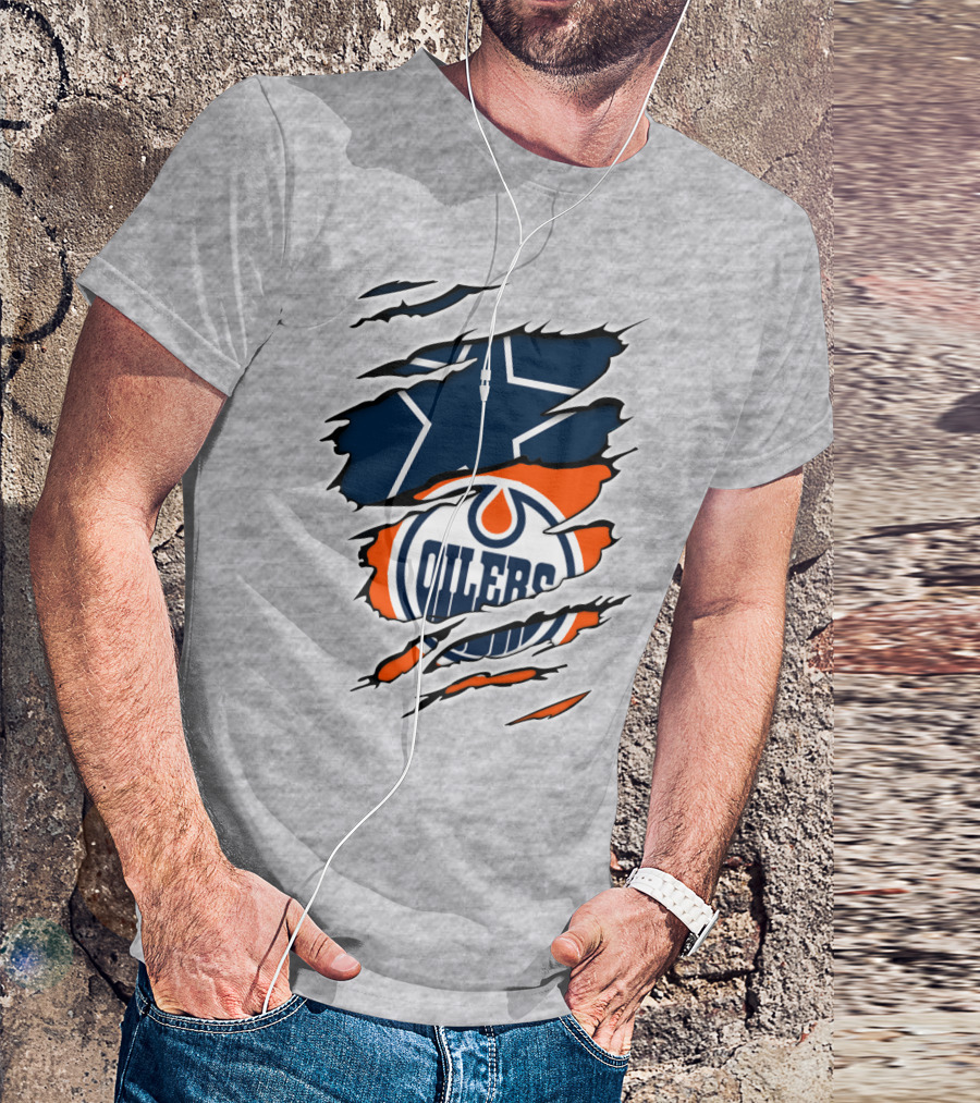 Cowboys Oilers Logos Ripped T-Shirt