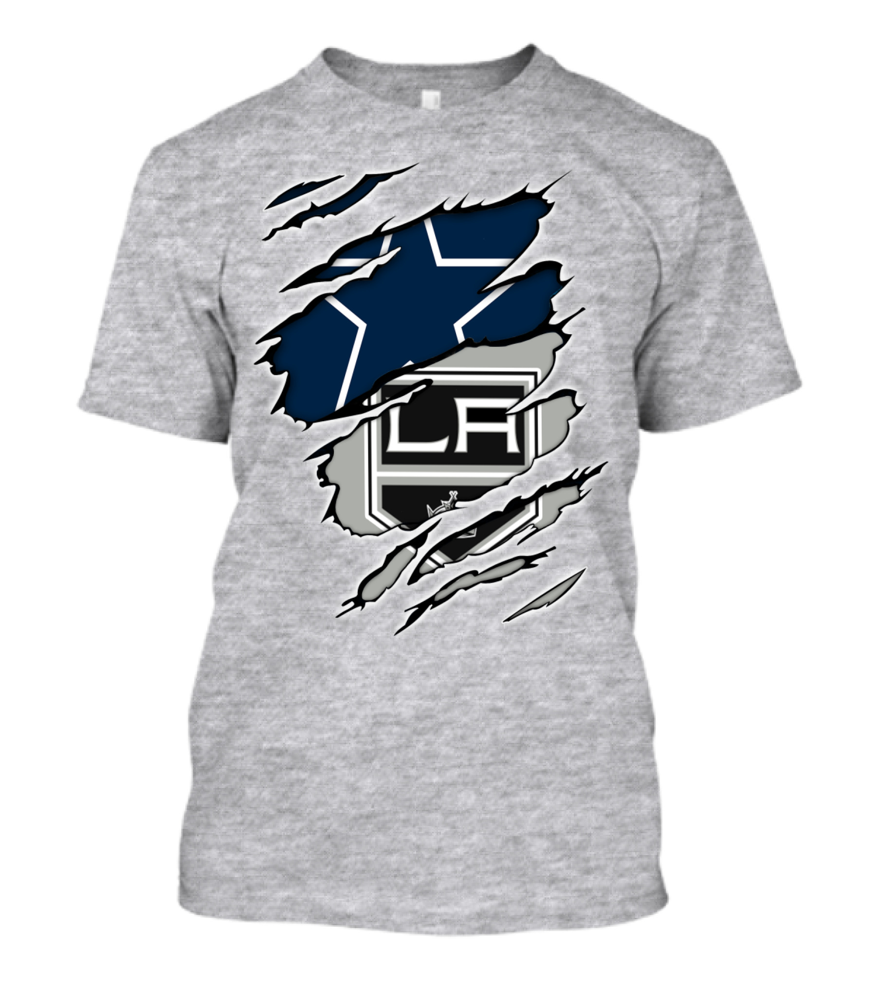 Cowboys Kings LA Logos Behind Torned Blue Star T-Shirt