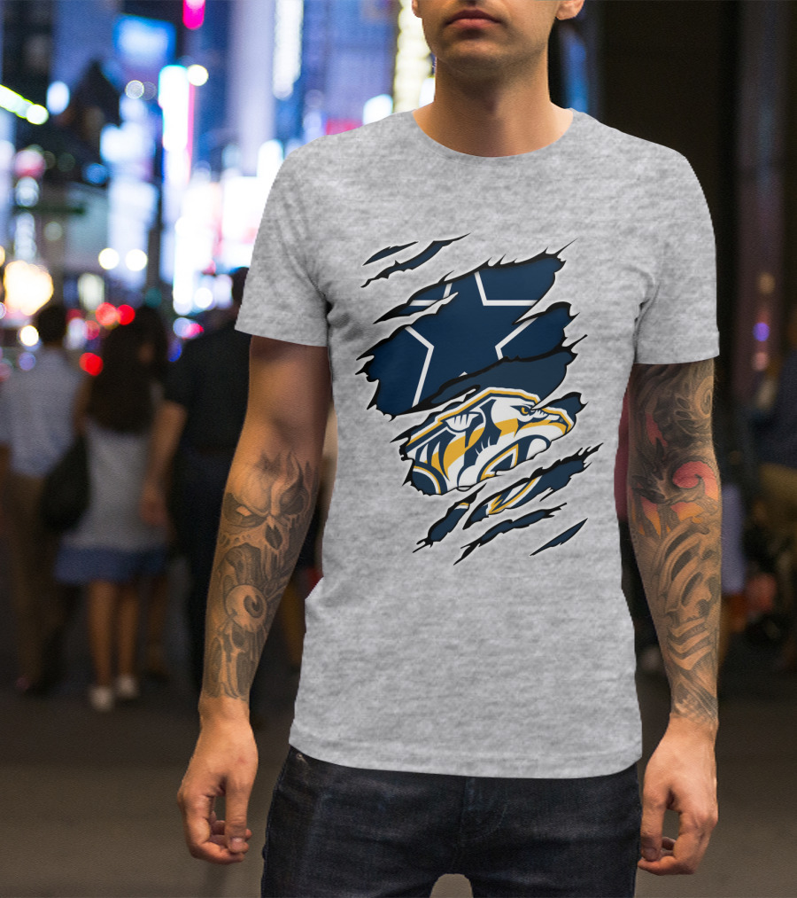 Cowboys Predators Dual Logo Ripped T-Shirt