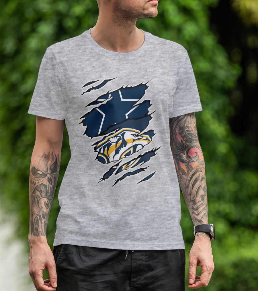 Cowboys Predators Dual Logo Ripped T-Shirt