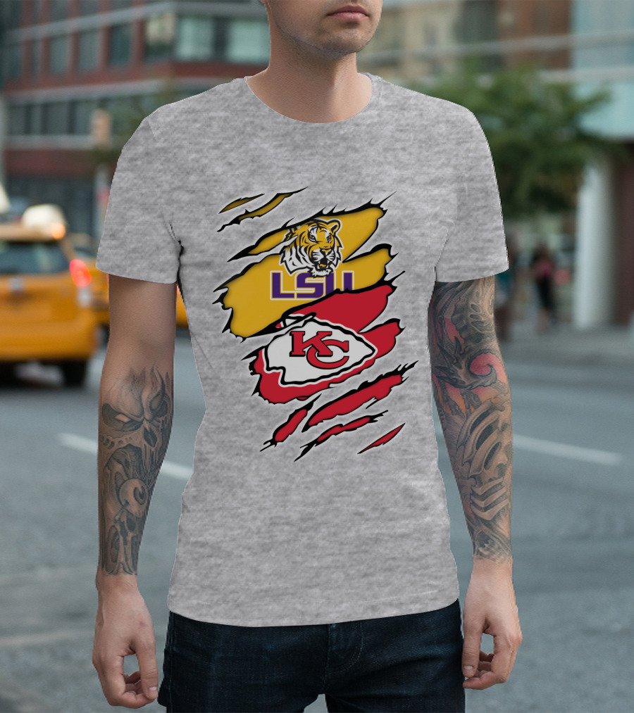 LSU Tigers Kansas City Chiefs Claw Marks Logo Blend T-Shirt