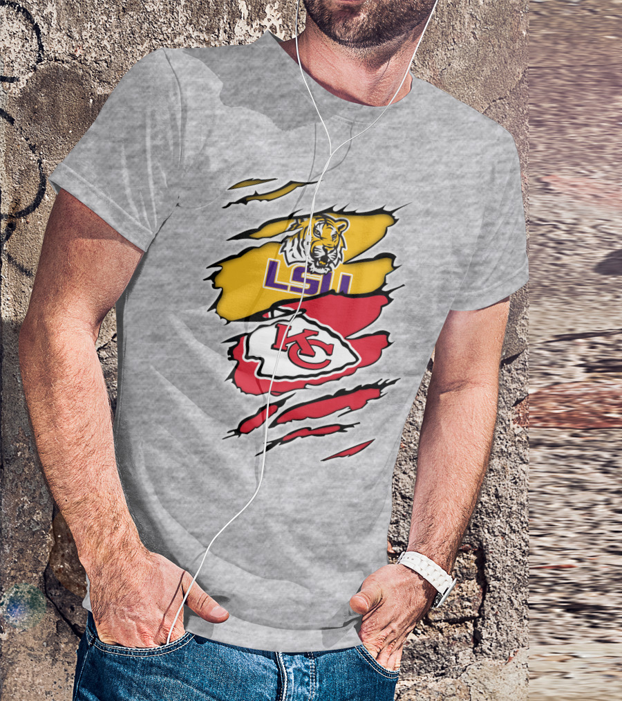 LSU Tigers Kansas City Chiefs Claw Marks Logo Blend T-Shirt