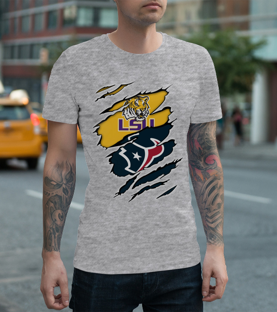 LSU Tigers and Houston Texans Split T-Shirt