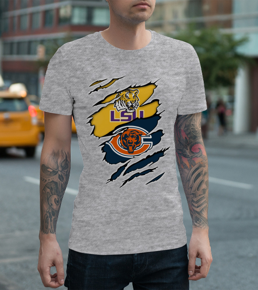 LSU Tigers Chicago Bears Claw Marks T-Shirt